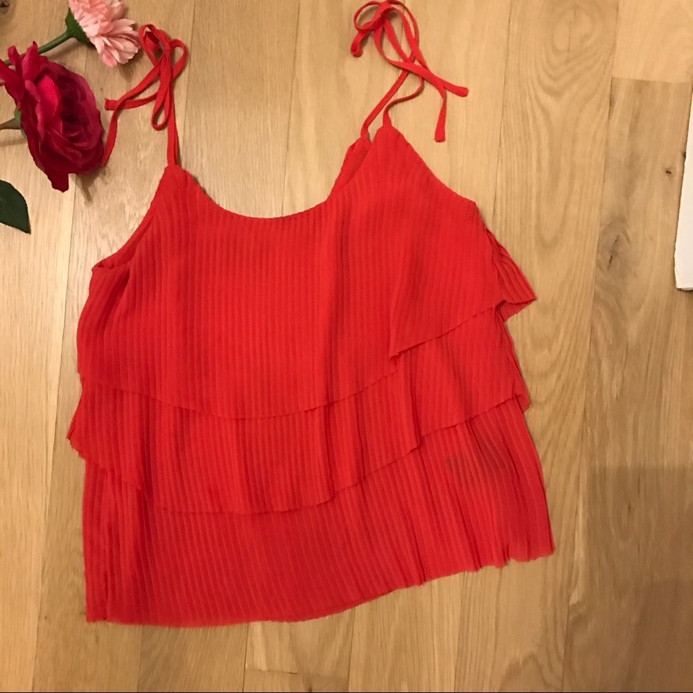 Patterson J Kincaid red ruffled camisole blouse - Picture 2 of 5